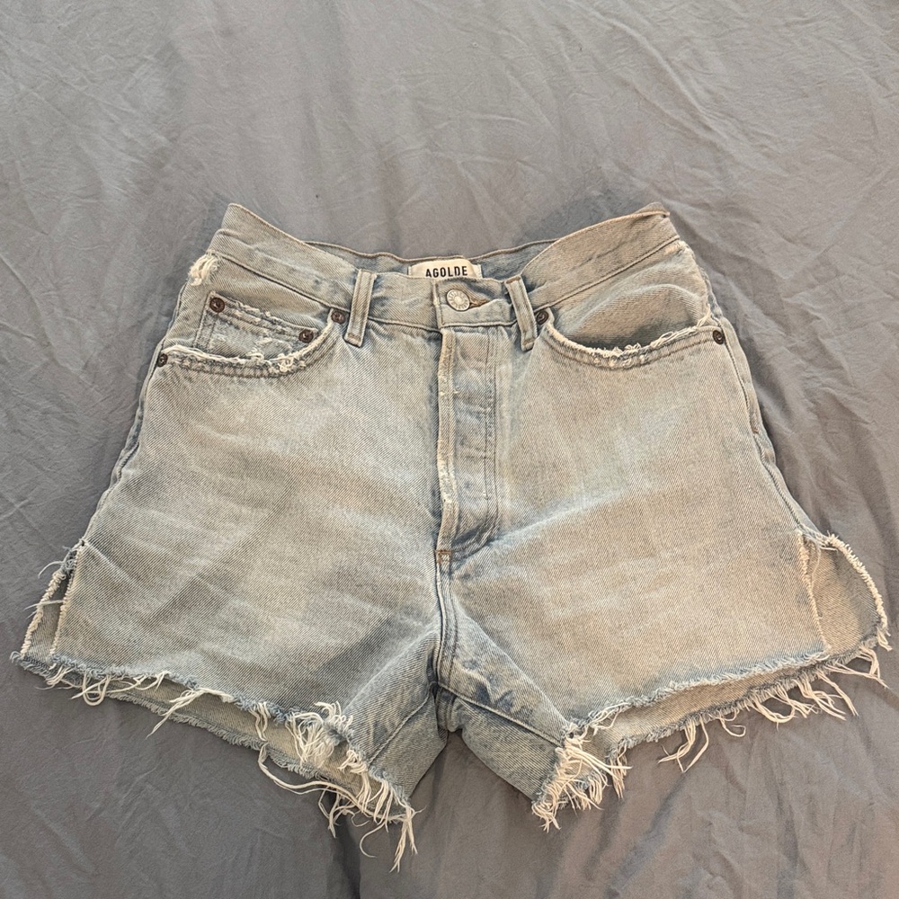 Agolde Distressed Dee Light Blue Jean Shorts
